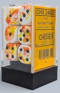 Chessex 12 Dices Brush Sunrise Black 16mm