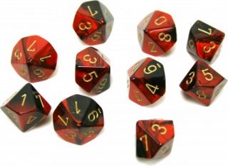 Ensemble de 10 Dés 10 Gemeni Noir/Rouge Avec Chiffres dorés