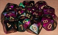 Ensemble De 7 Dés Gemeni Vert/Violet Avec Chiffres Dorés
