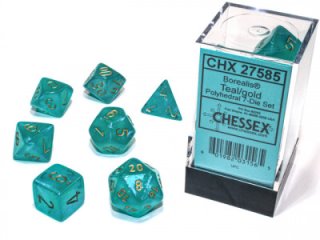 Ensemble de 7 dés polyédriques Borealis Luminary - Sarcelle avec chiffres dorés