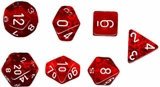 Ensemble de 7 dés polyhédriques transparents rouge avec chiffres blancs