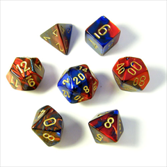 Ensemble De 7 Dés Gemeni Bleu/Rouge Avec Chiffres Dorés