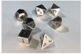 Ensemble de 7 dés polyédriques - Métal solide argent